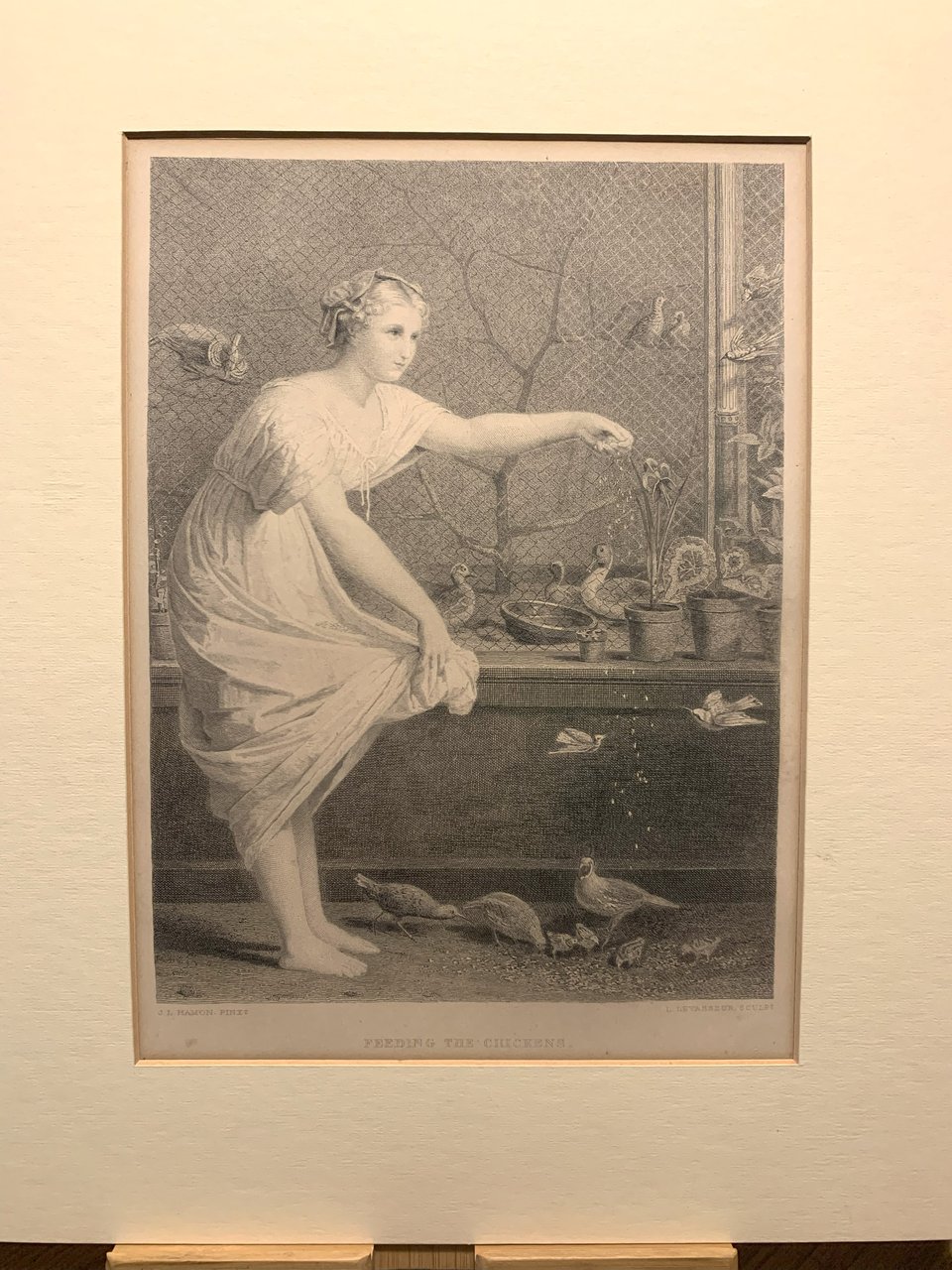 Stampa incisa a bulino FEEDING THE CHICKENS 1879