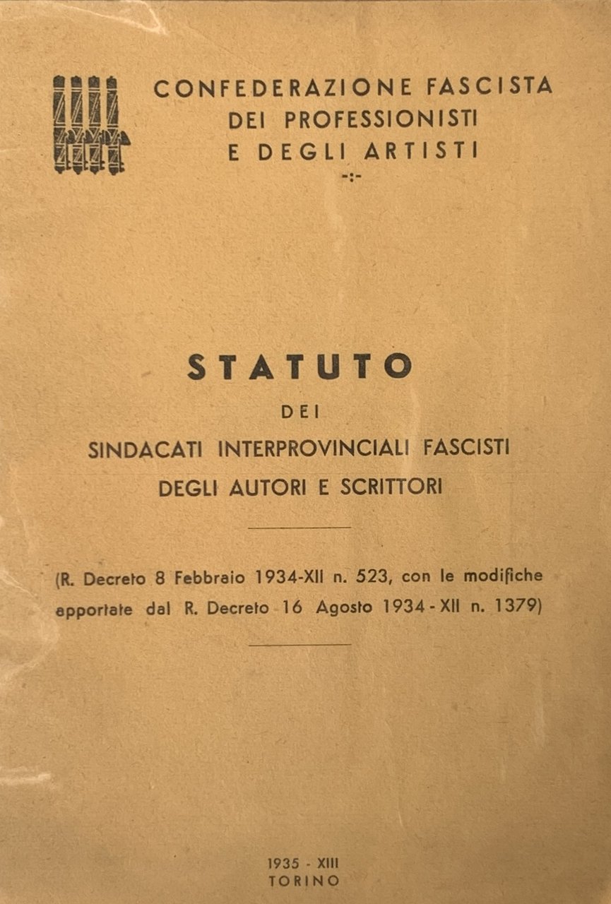 Statuto dei Sindacati Interprovinciali Fascisti, degli autori e scrittori (R. … | Immagine principale
