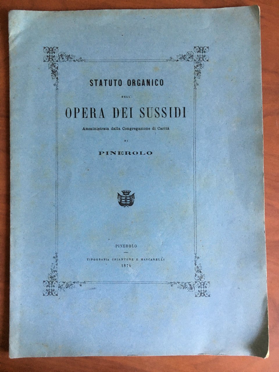Statuto organico dell'Opera dei Sussidi di Pinerolo 1874 - E21234 | Immagine principale