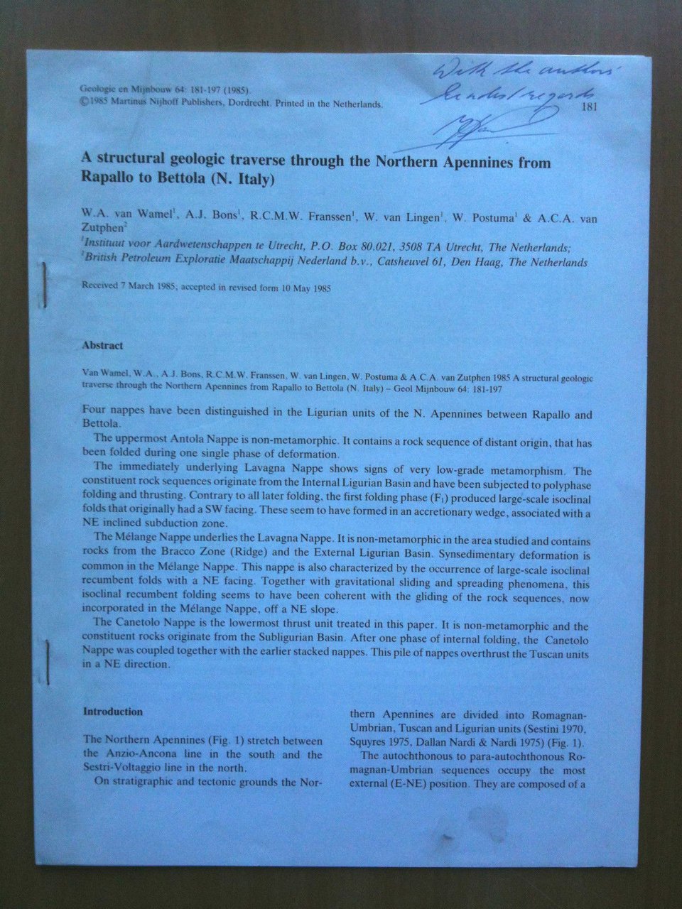 Structural geologic traverse through Northern Apennines Rapallo to Bettola 1985