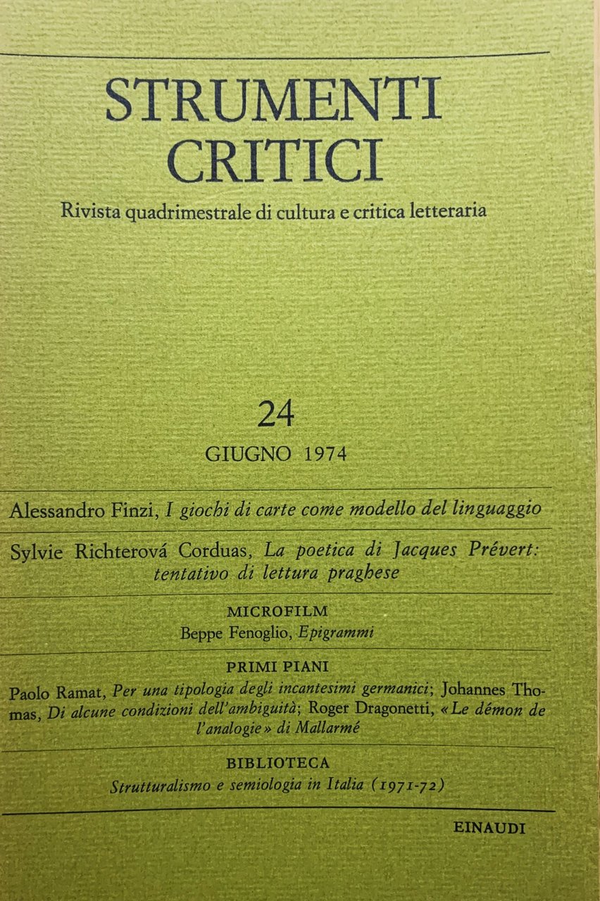 Strumenti critici. Rivista quadrimestrale di cultura e critica letteraria (Anno …