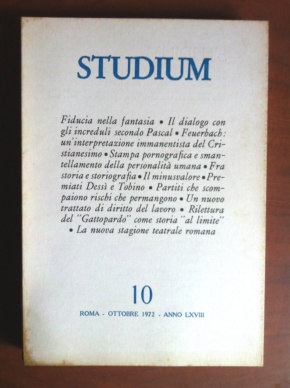 Studium n^ 10 anno LXVIII Ottobre 1972 - E13567 | Immagine principale