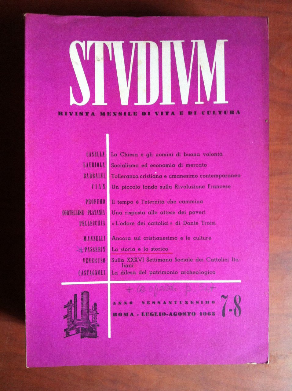 Studium n^ 7-8 anno 61^ Luglio-Agosto 1965 - E13559