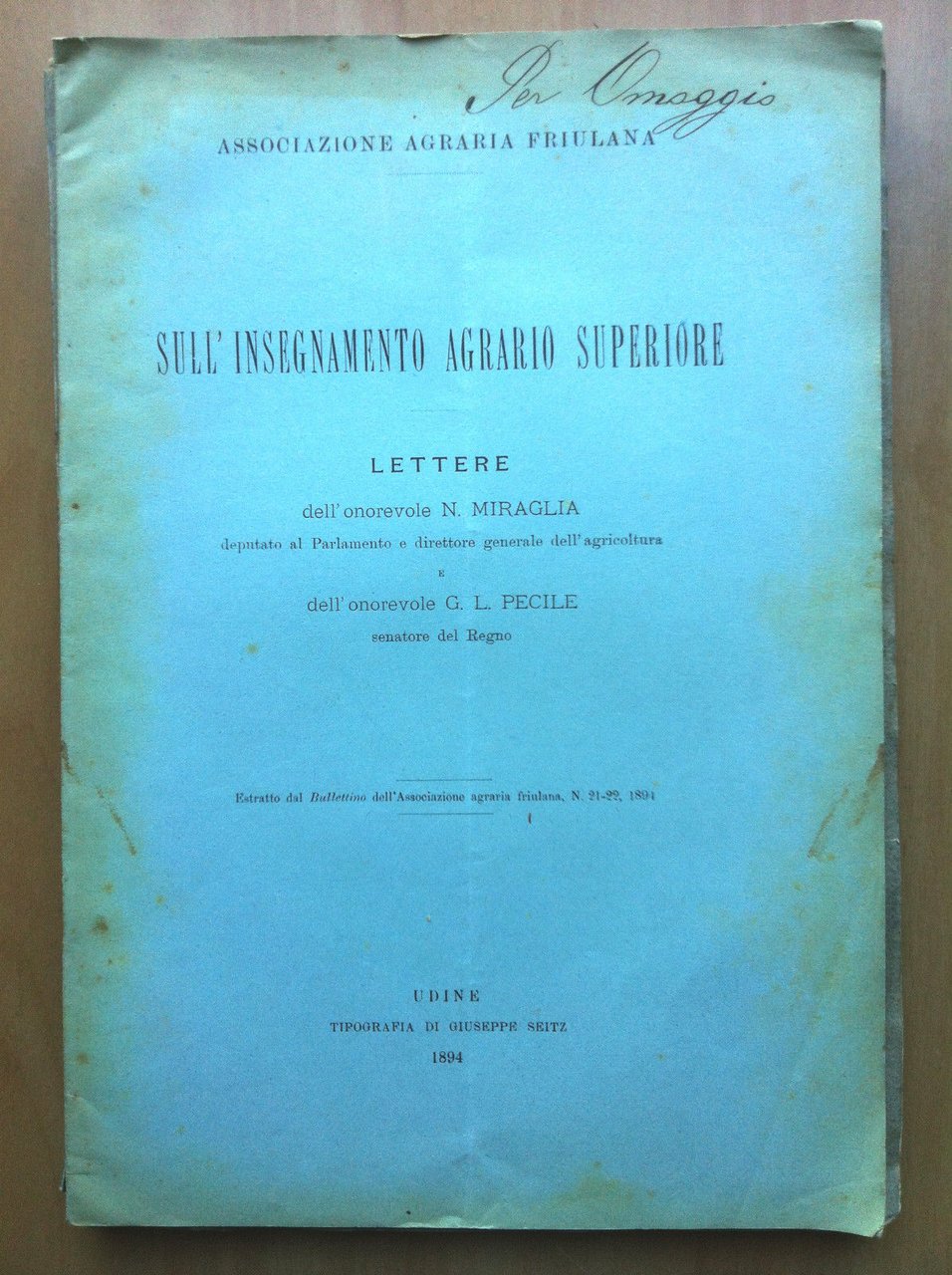 Sull'insegnamento agrario superiore Associazione Agraria Friulana 1894 - E13953