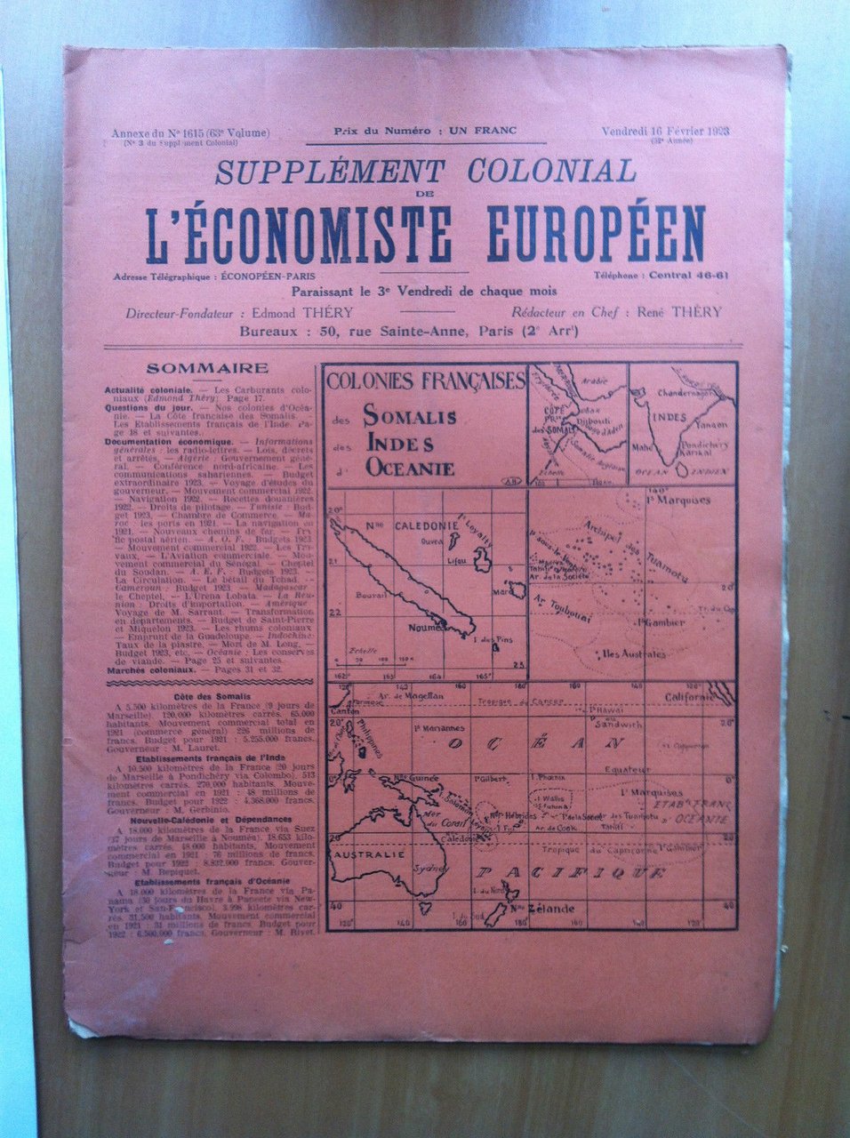 Supplément colonial de L'économiste européen n^ 1615 Février 1923 - …