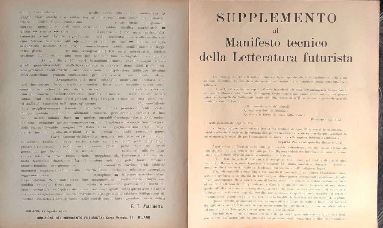 Supplemento al Manifesto tecnico della Letteratura futurista 1912