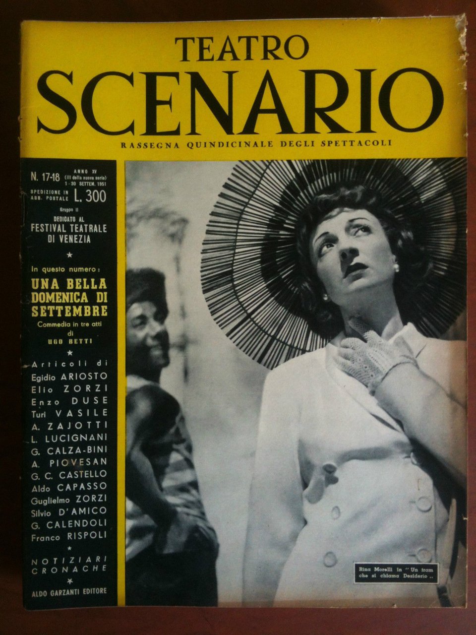 Teatro Scenario n^ 17-18 Anno XV Settembre 1951 Cover Rina …