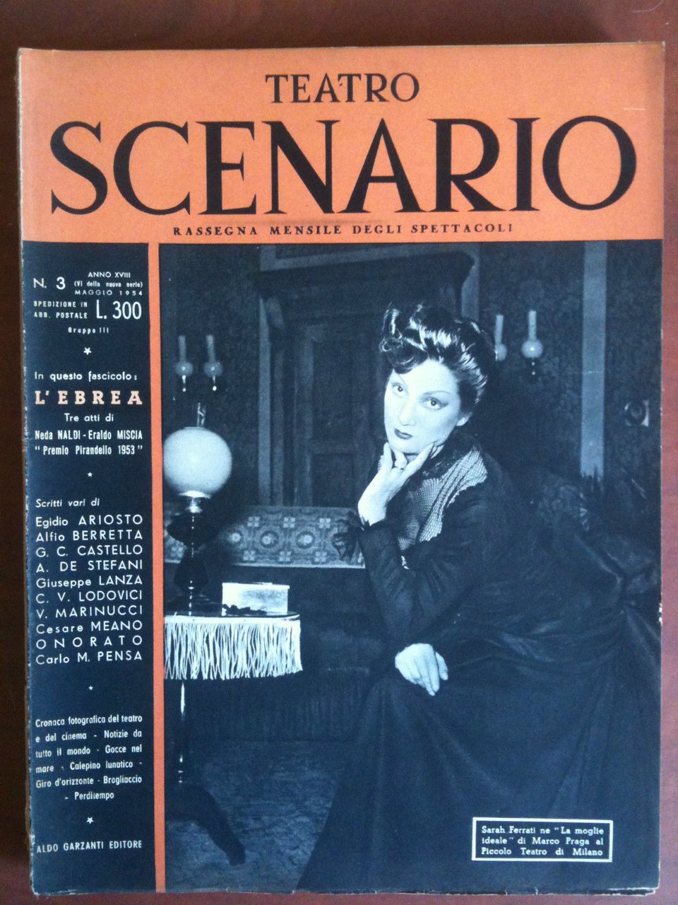 Teatro Scenario n^ 3 Anno XVIII Maggio 1954 Cover Sarh …