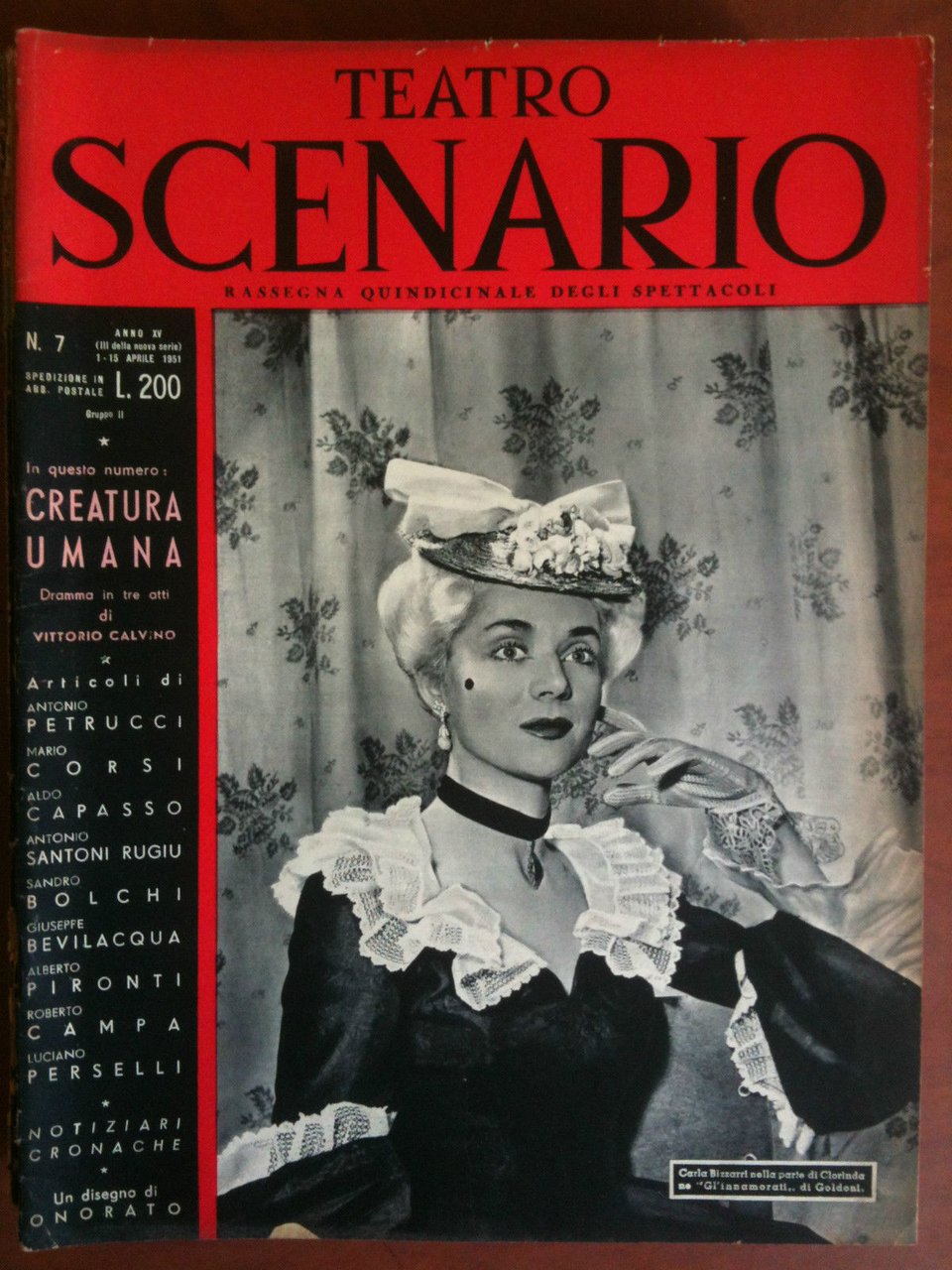 Teatro Scenario n^ 7 Anno XV Aprile 1951 Cover Carla …
