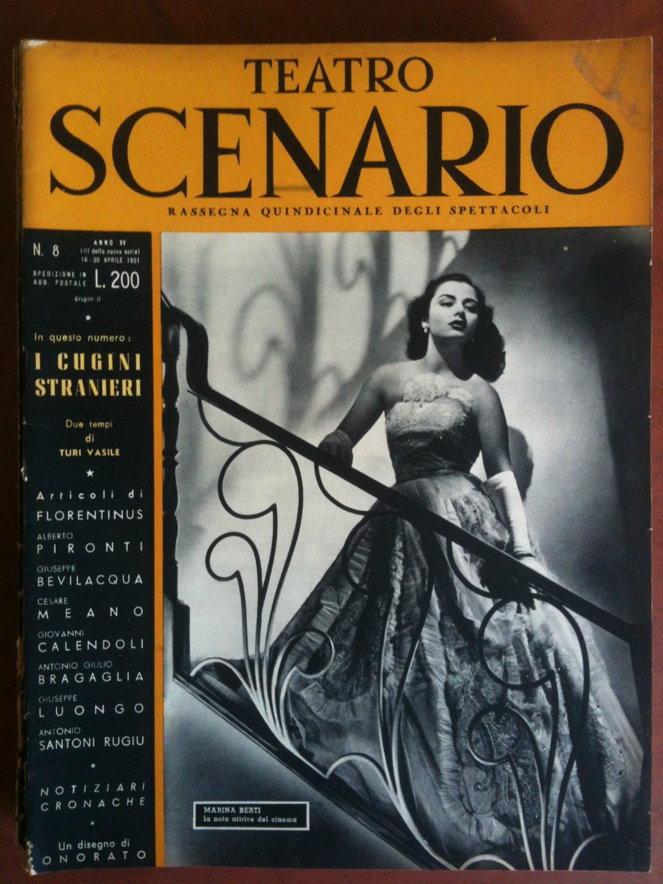 Teatro Scenario n^ 8 Anno XV Aprile 1951 Cover Marina …