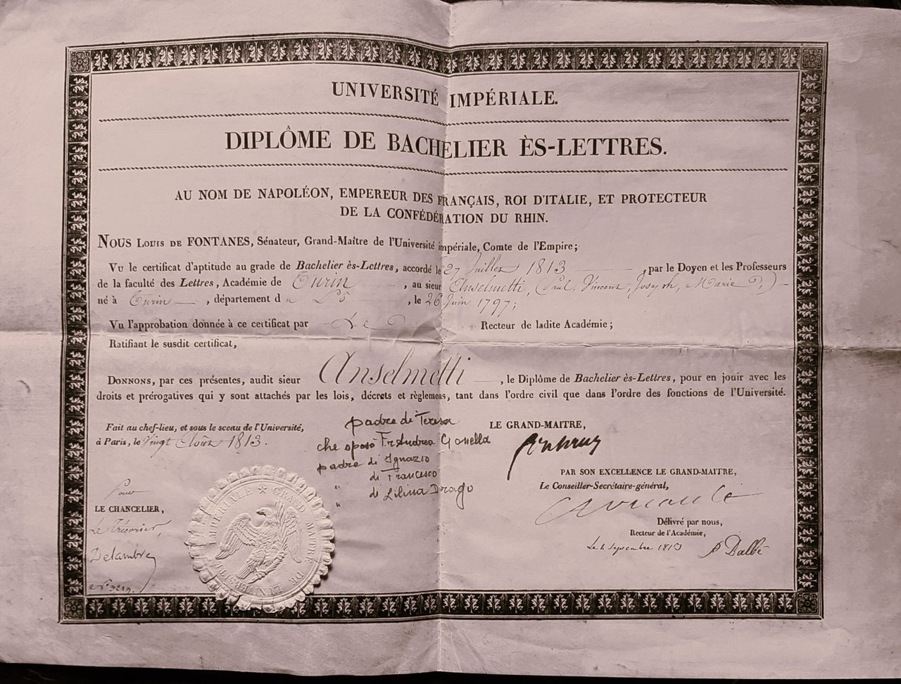 Université Impériale Diplome de Bachelier ès-lettres Paris 1813