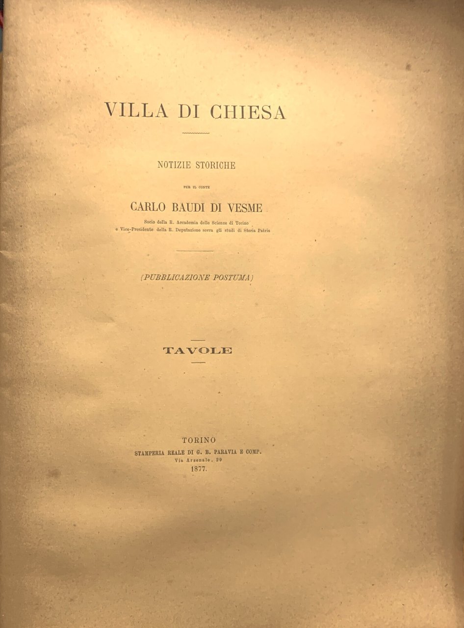 Villa di Chiesa. Notizie storiche (Tavole) | Immagine principale