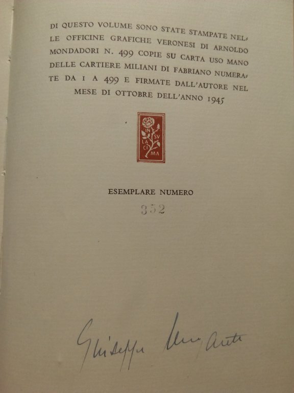 Vita di un uomo III Poesie disperse Mondadori prima 1945
