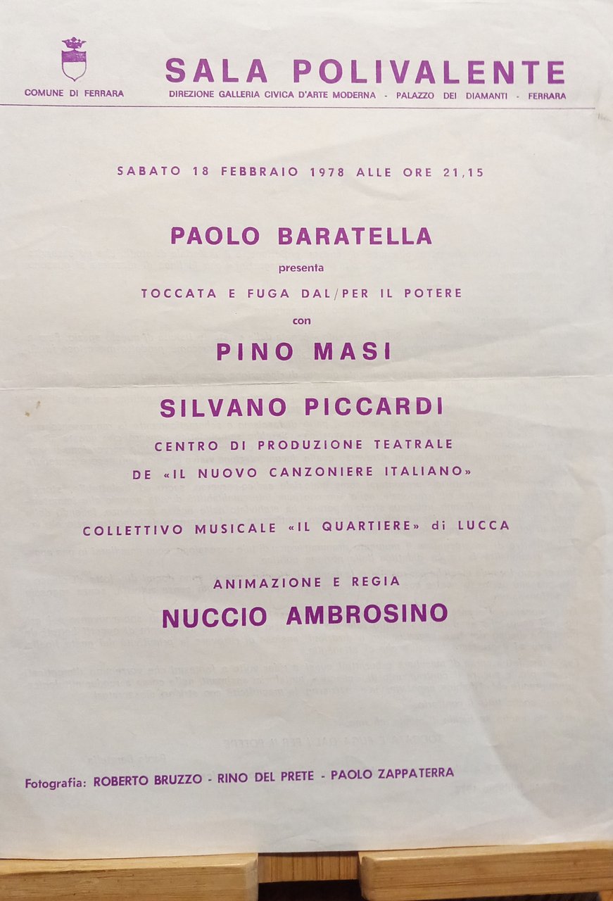 Volantino performances di Paolo Baratella Ferrara 1978
