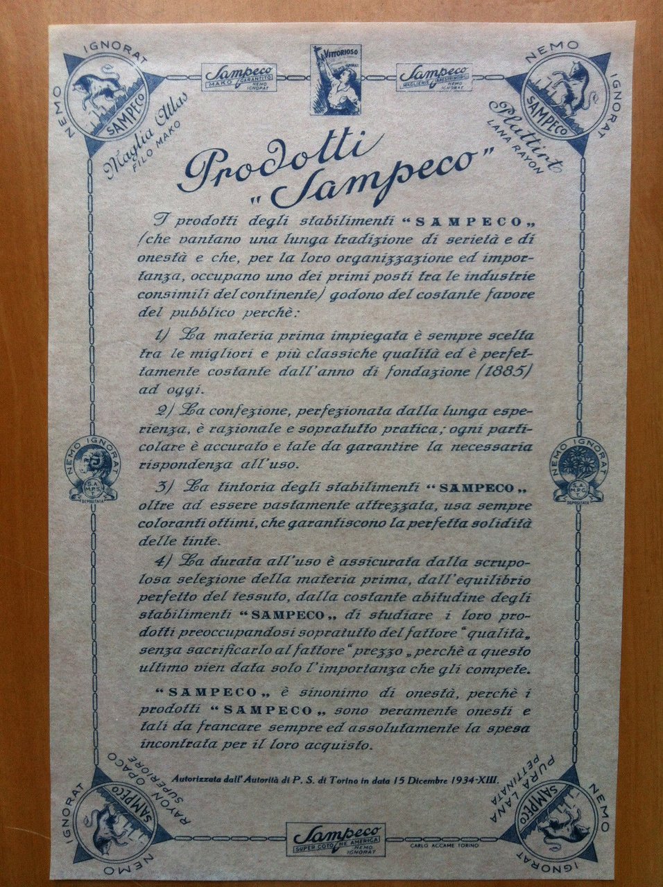 Volantino pubblicitario Sampeco maglieria anni '30 - E14242