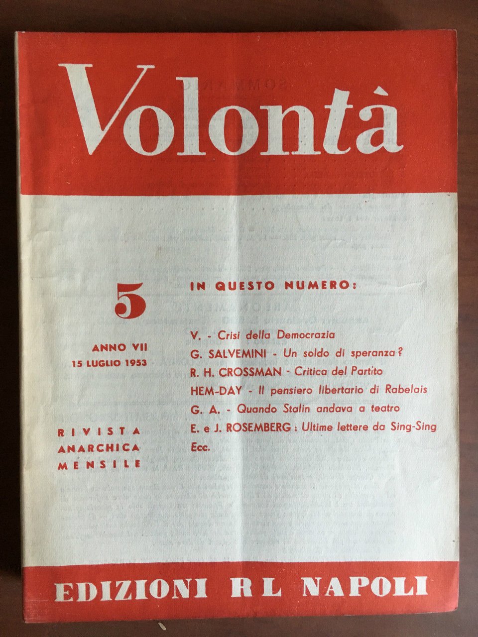 Volontà Anno VII n^ 5 - 15 Luglio 1953 Rivista …