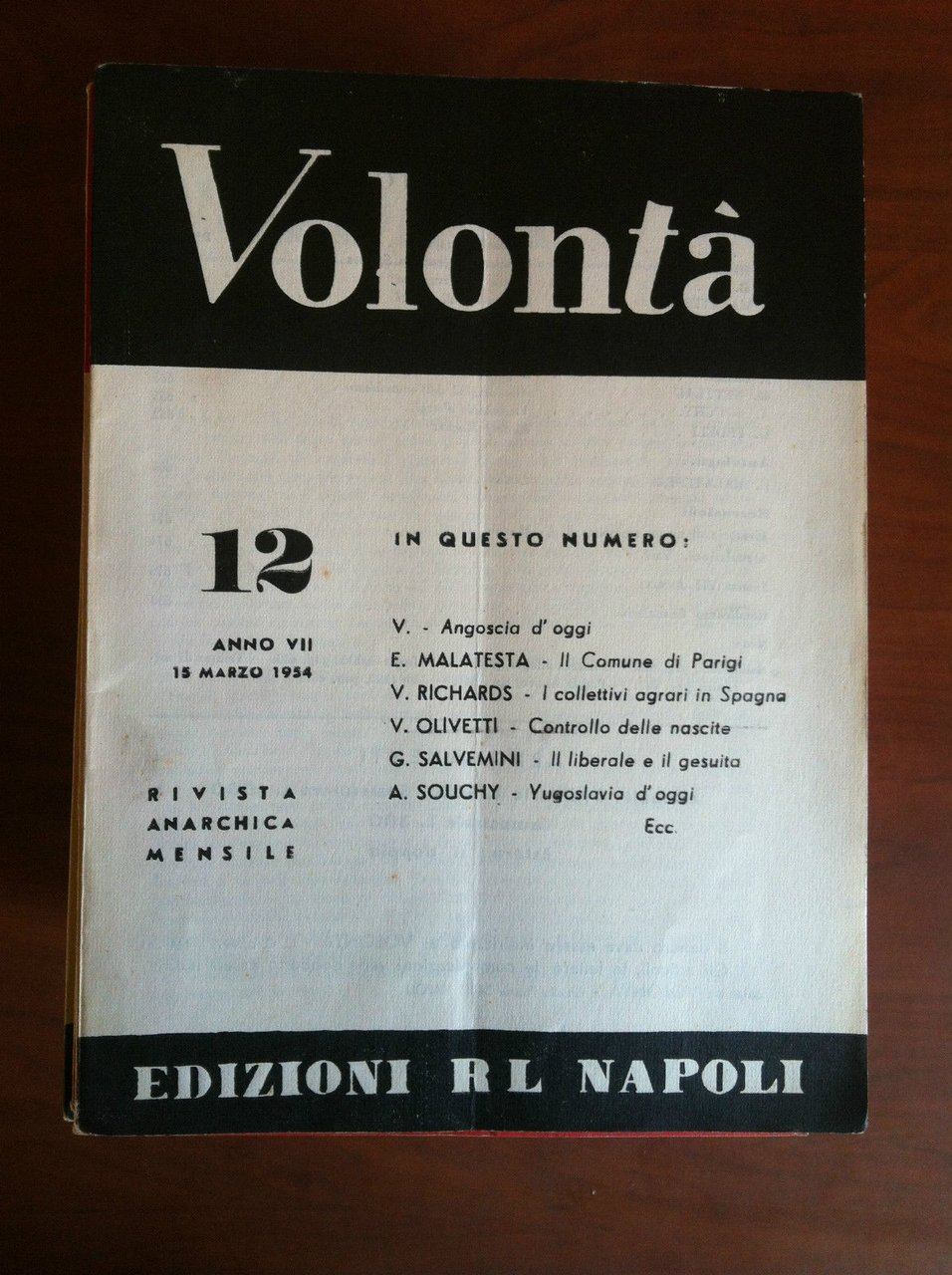 Volontà n^ 12 Anno VII 15 Marzo 1954 Rivista Anarchica …