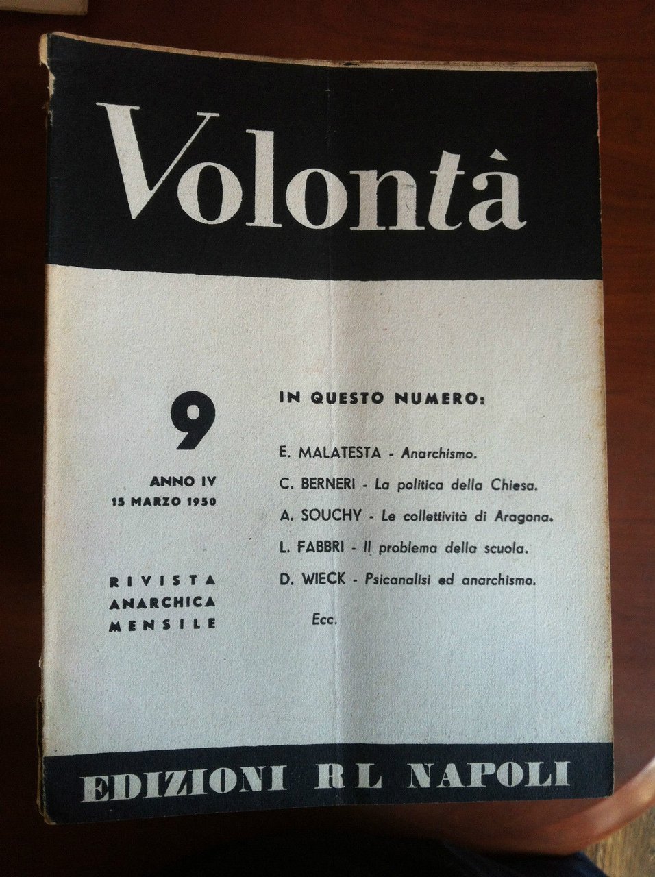Volontà n^ 9 Anno IV 15 Marzo 1950 Rivista Anarchica …