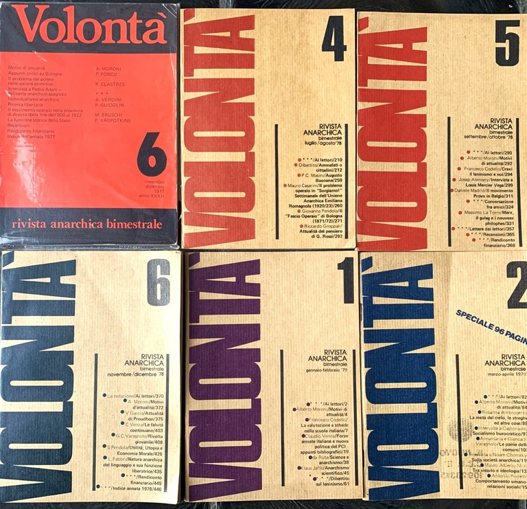 Volontà rivista anarchica 1977-1978-1979 numeri vari