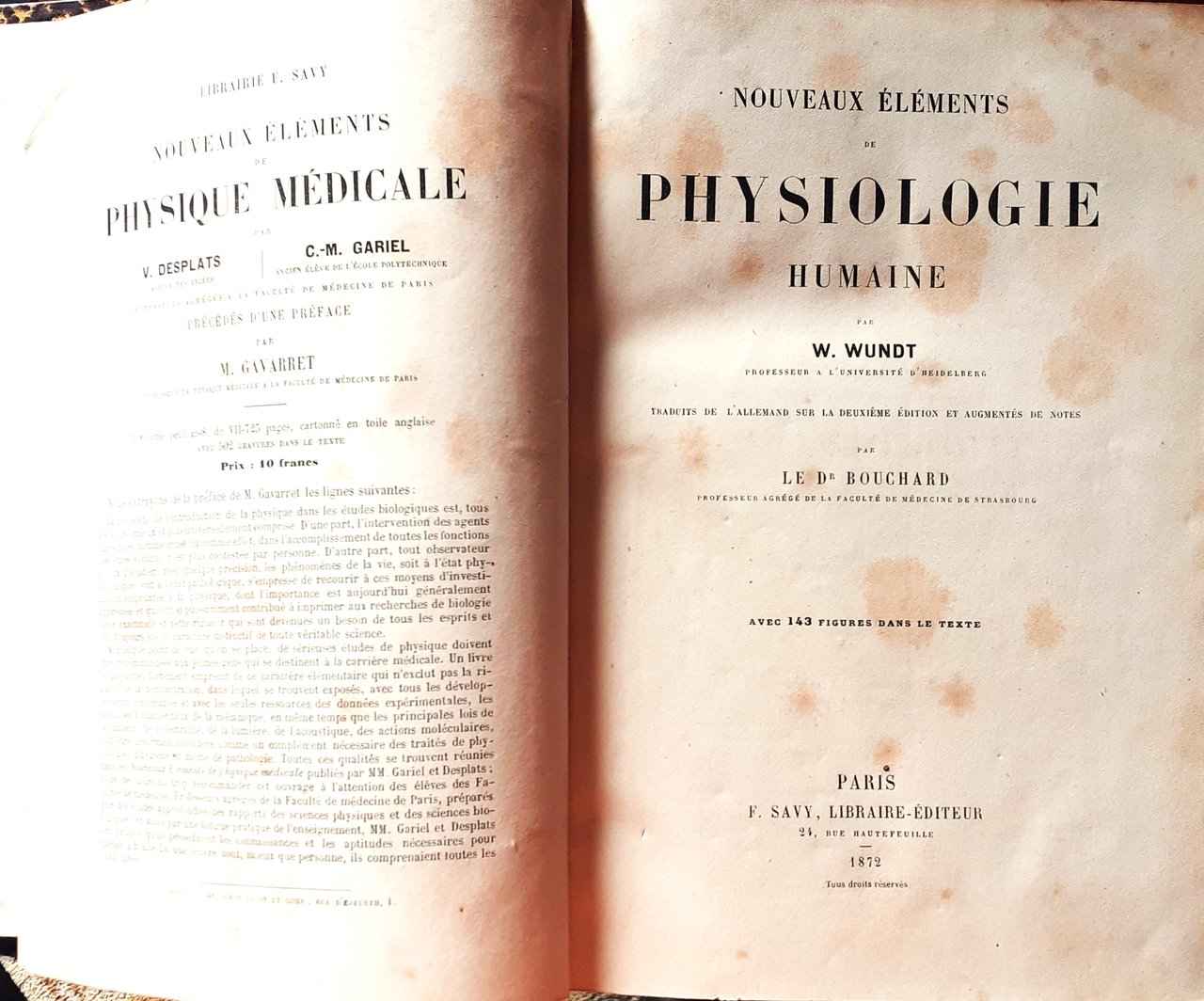 W, Wundt Physiologie Humaine F. Savy éditeur Paris 1872