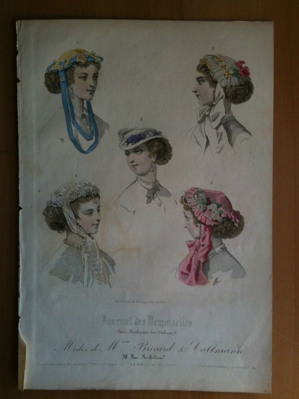 Xilografia acquerellata "Journal des Damoiselles" Paris metà '800