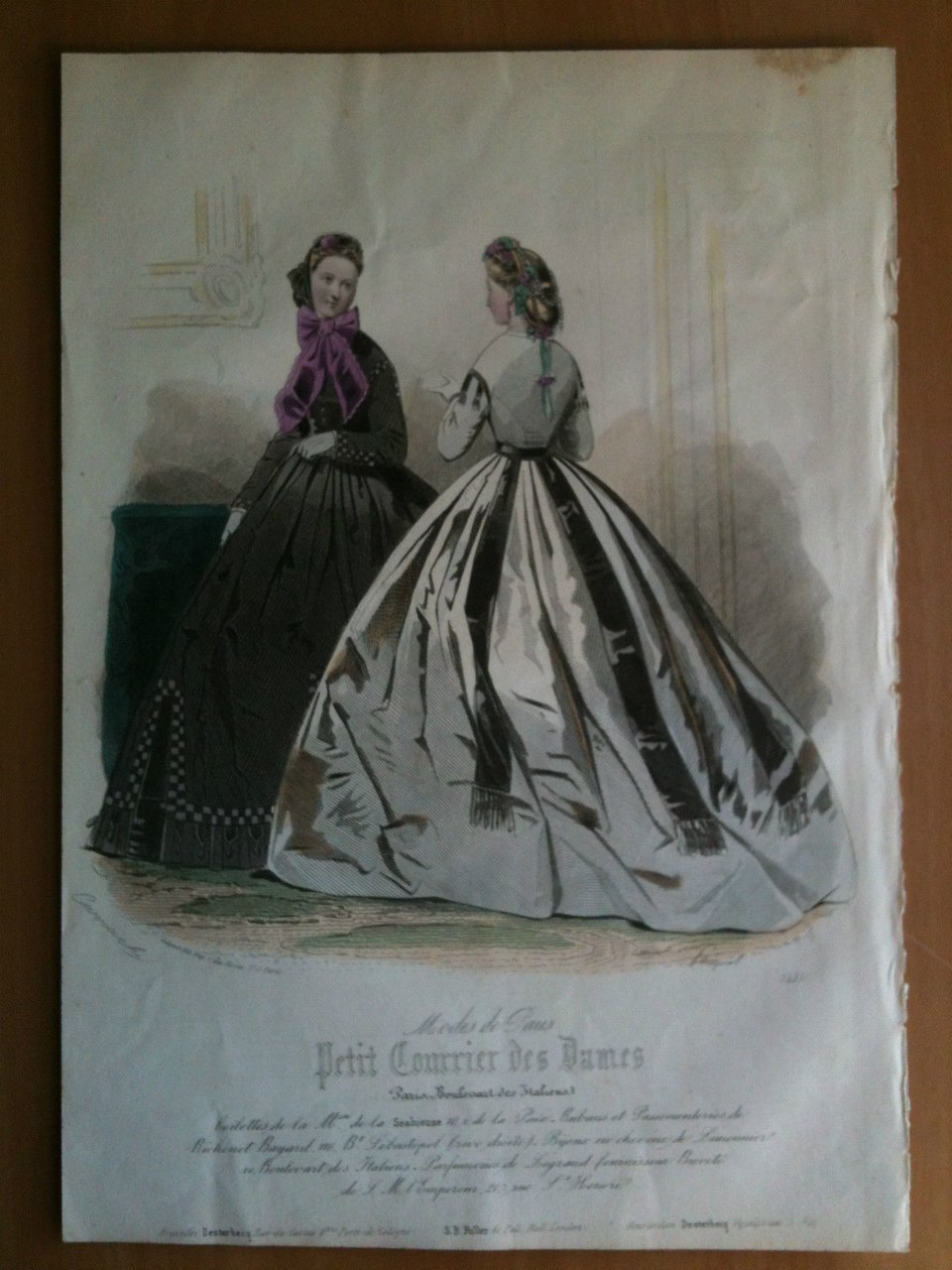 Xilografia acquerellata "Petit Courrier des Dames" Paris metà '800 - …