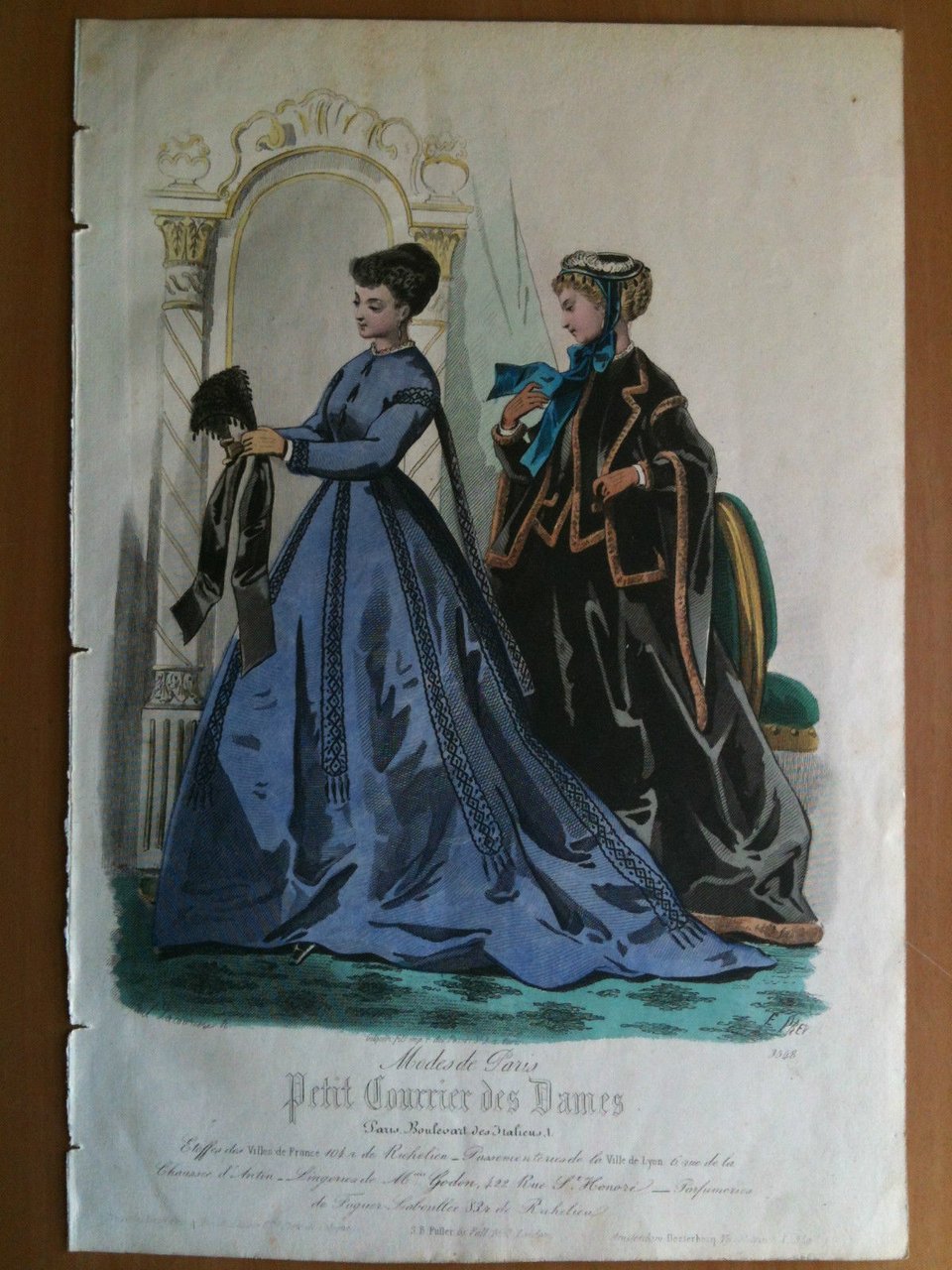Xilografia acquerellata "Petit Courrier des Dames" Paris metà '800 - …