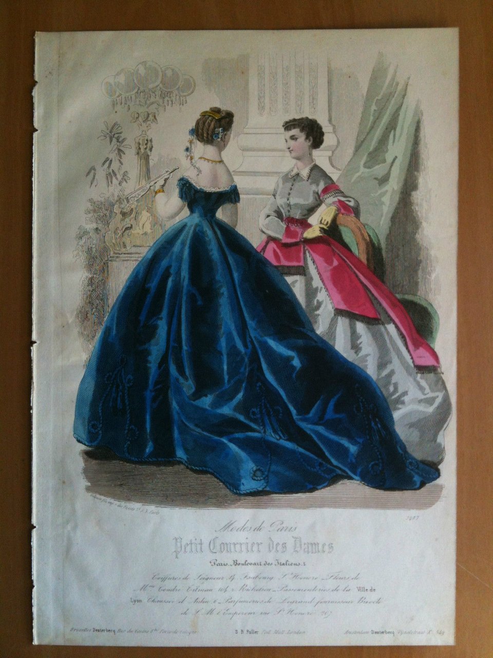 Xilografia acquerellata "Petit Courrier des Dames" Paris metà '800 - …