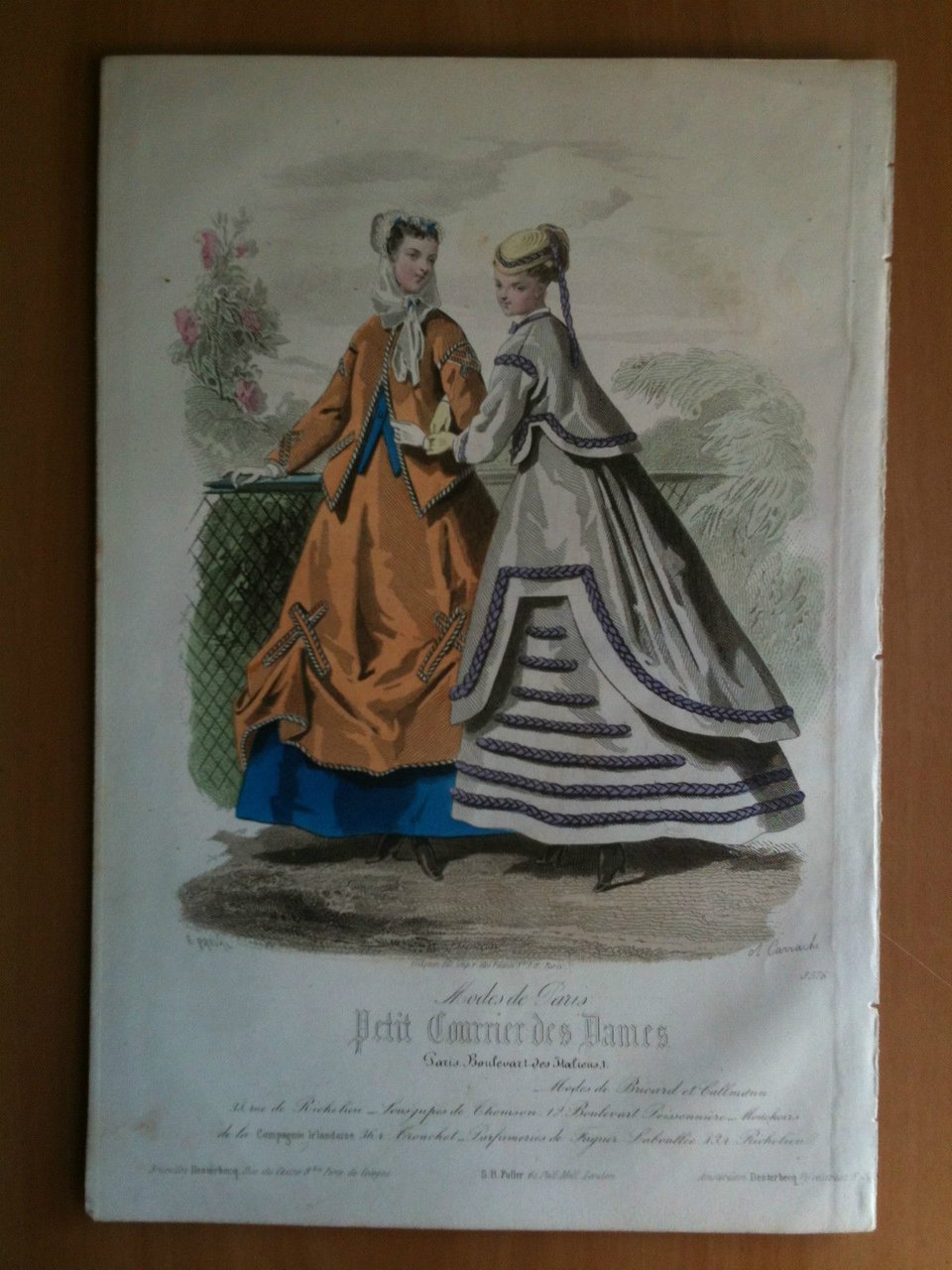 Xilografia acquerellata "Petit Courrier des Dames" Paris metà '800 - …