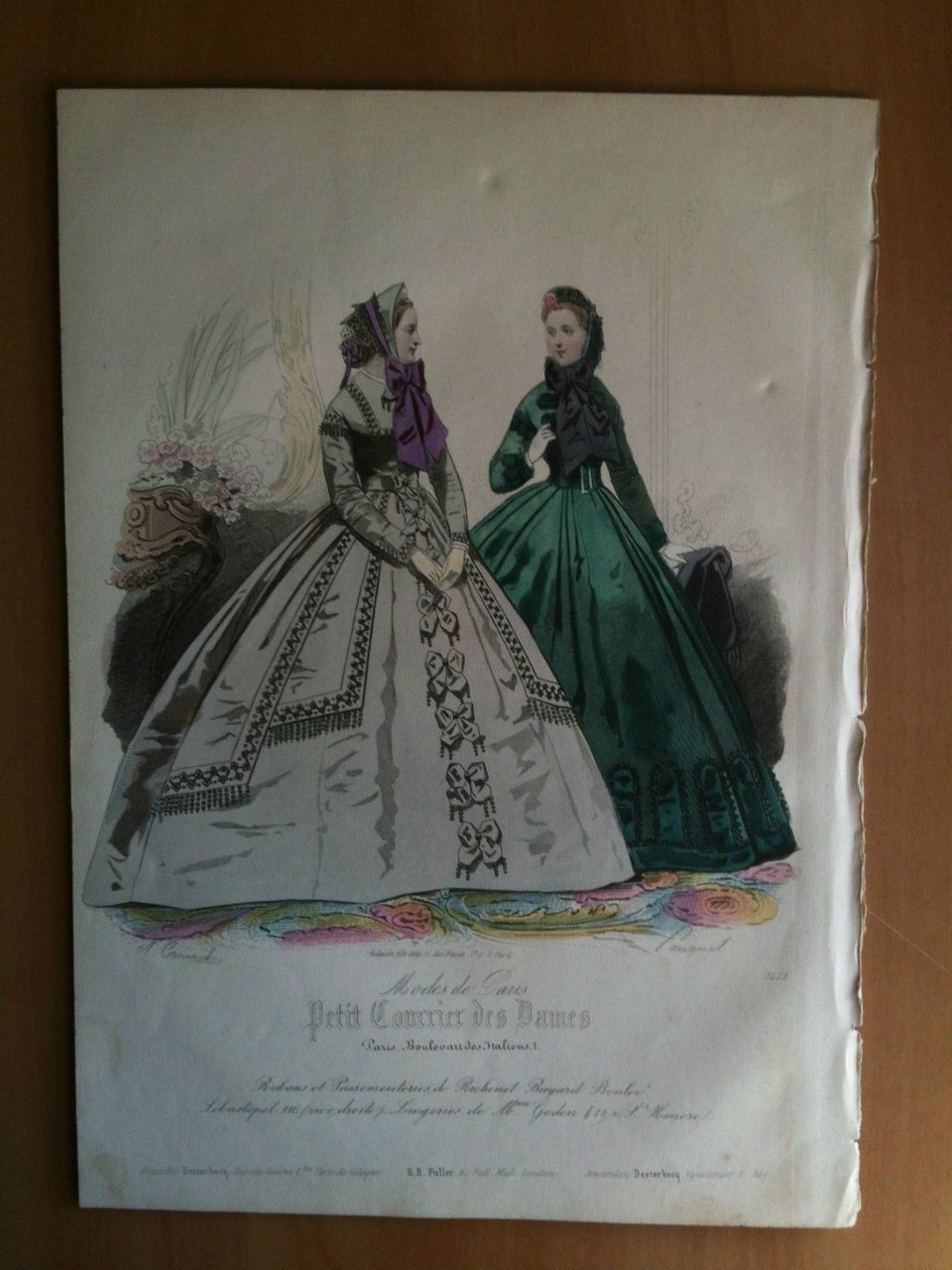 Xilografia acquerellata "Petit Courrier des Dames" Paris metà '800 - …