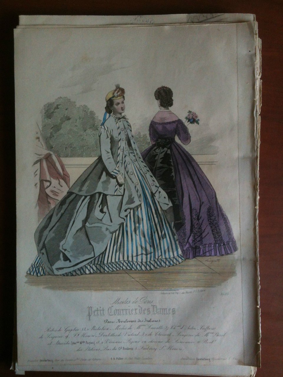 Xilografia acquerellata "Petit Courrier des Dames" Paris metà '800 - …