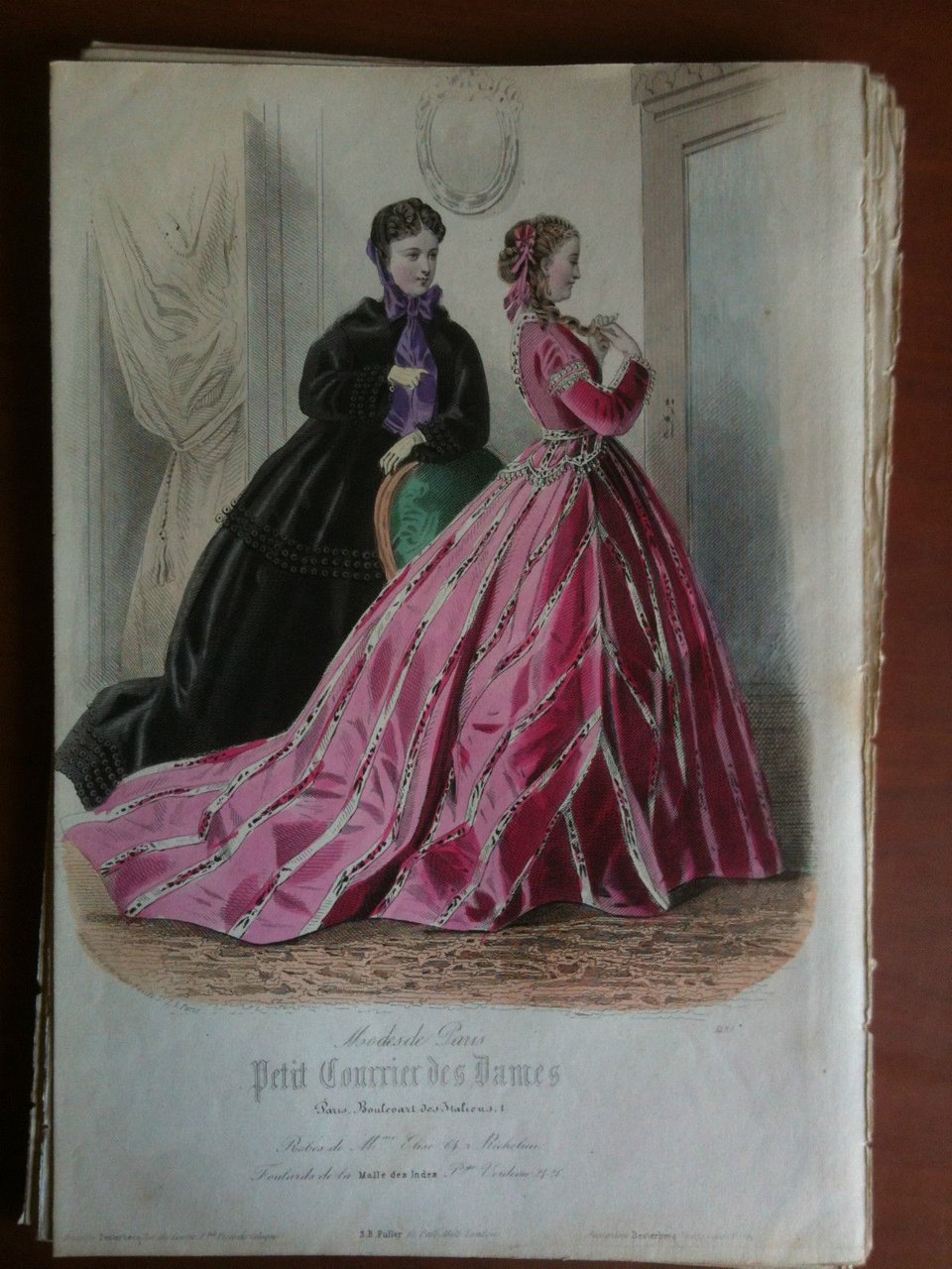 Xilografia acquerellata "Petit Courrier des Dames" Paris metà '800 - …