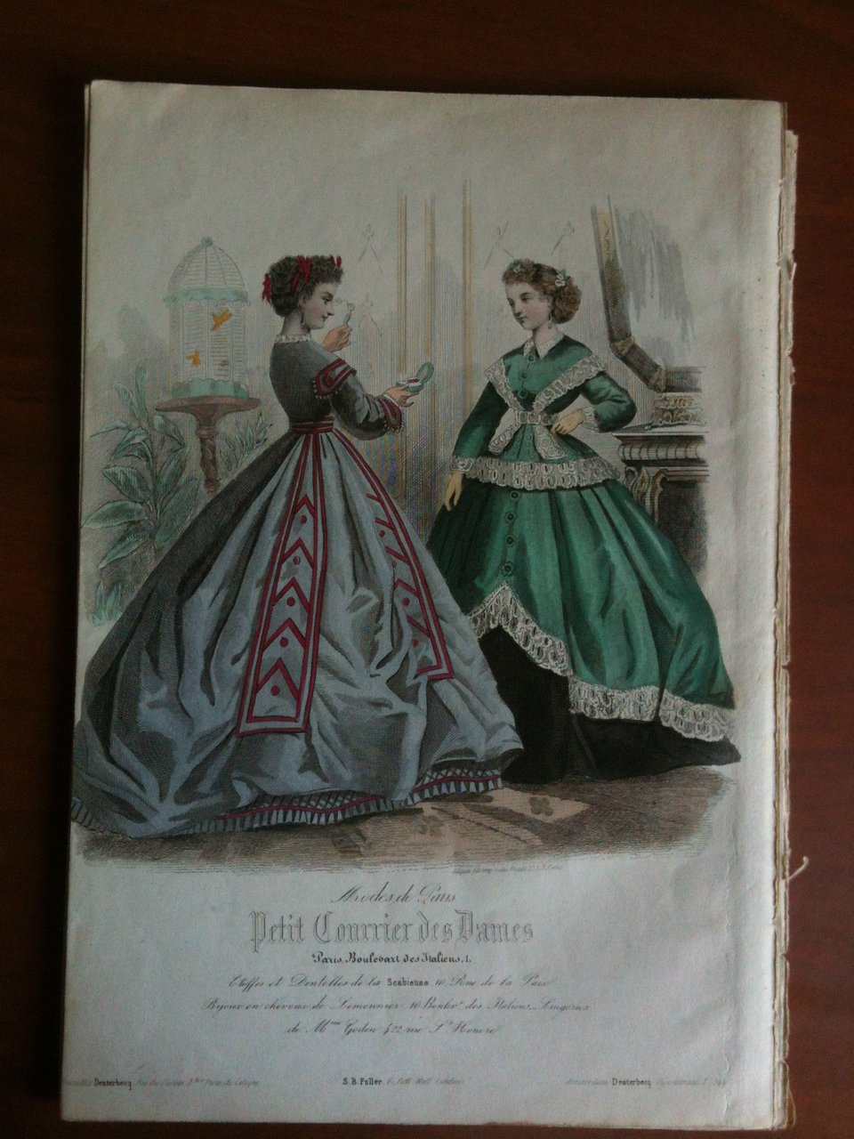 Xilografia acquerellata "Petit Courrier des Dames" Paris metà '800 - …