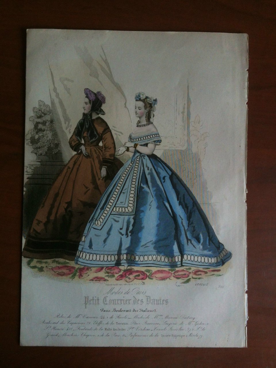 Xilografia acquerellata "Petit Courrier des Dames" Paris metà '800 - …