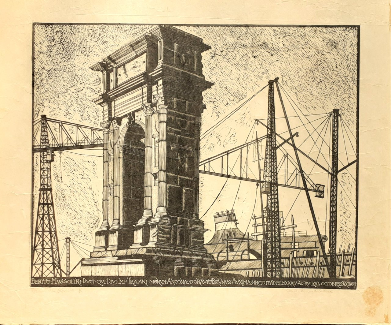 Xilografia originale di Bruno da Osimo "Benito Mussolini Duci qui …