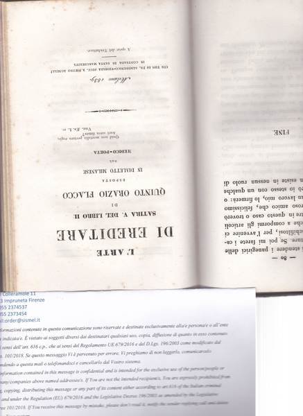Orazio F. l'Arte poetica. L'Avarizia satira prima. Pref. delle mie …