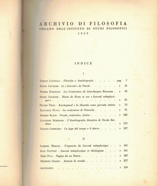 La Diaristica filosofica. Scritti di: P. Burgelin, E. Castelli, H. …