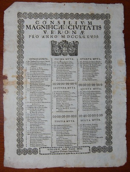 CONSILIUM MAGNIFICAE CIVITATIS VERONAE PRO ANNO MDCCXXXVII