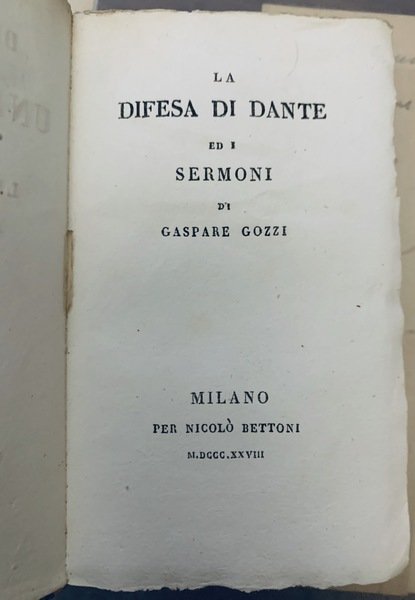 LA DIFESA DI DANTE ED I SERMONI DI GASPARE GOZZI