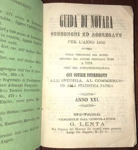 Guida di Novara, sobborghi ed aggregate per lanno 1866 ovvero …