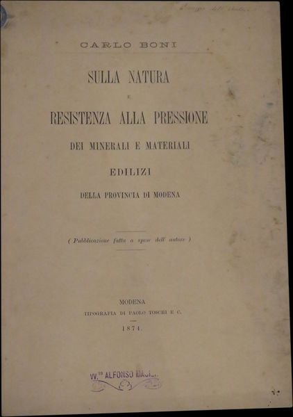 Sulla natura e resistenza alla pressione dei minerali e materiali …