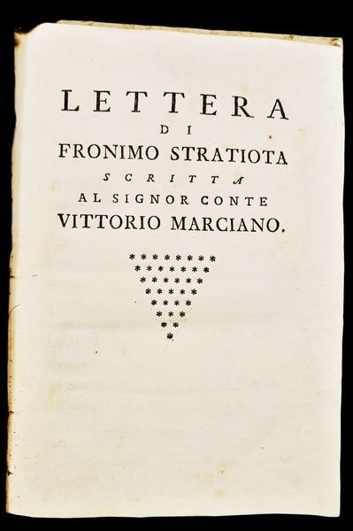 Lettera di Fronimo Stratiota scritta al signor Conte Vittorio Marciano,