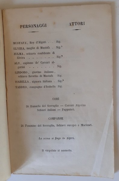 L'italiana in Algeri, dramma giocoso in due atti posto in …