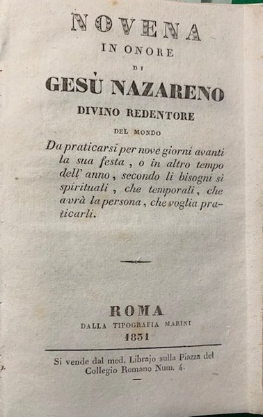 Novena in onore di Gesù Nazareno Divino Redentore del Mondo, …