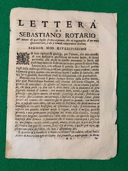 Lettera di Sebastiano Rotario, All'autore di quel foglio scritto a …