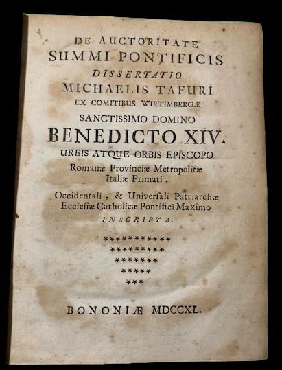 De auctoritate summi pontificis dissertatio Michelis Tafuri ex comitibus Wirtimbergae …