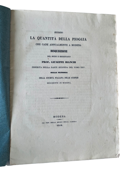 Intorno alla quantità della pioggia che cade a Modena, disquisizione …