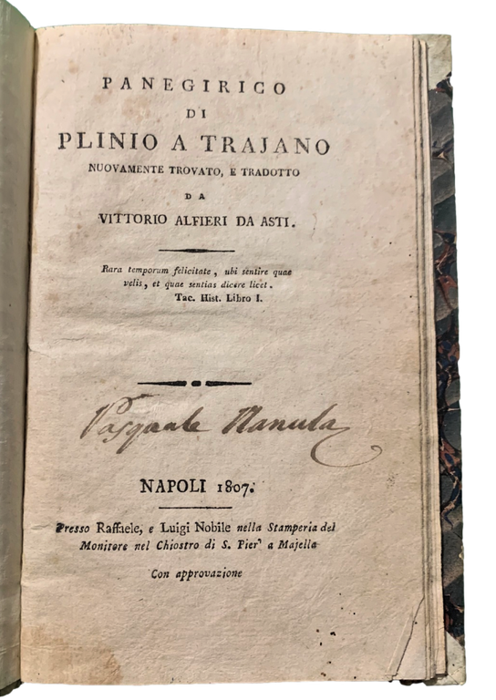 Panegirico di Plinio a Trajano nuovamente trovato e tradotto, da …