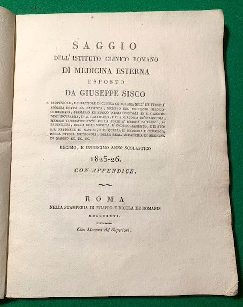 Saggio dell'Istituto Clinico Romano di medicina esterna esposto da Giuseppe …