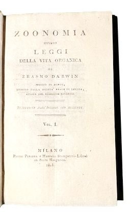 Zoonomia ovvero Leggi della vita organica. Traduzione dallinglese con aggiunte. …
